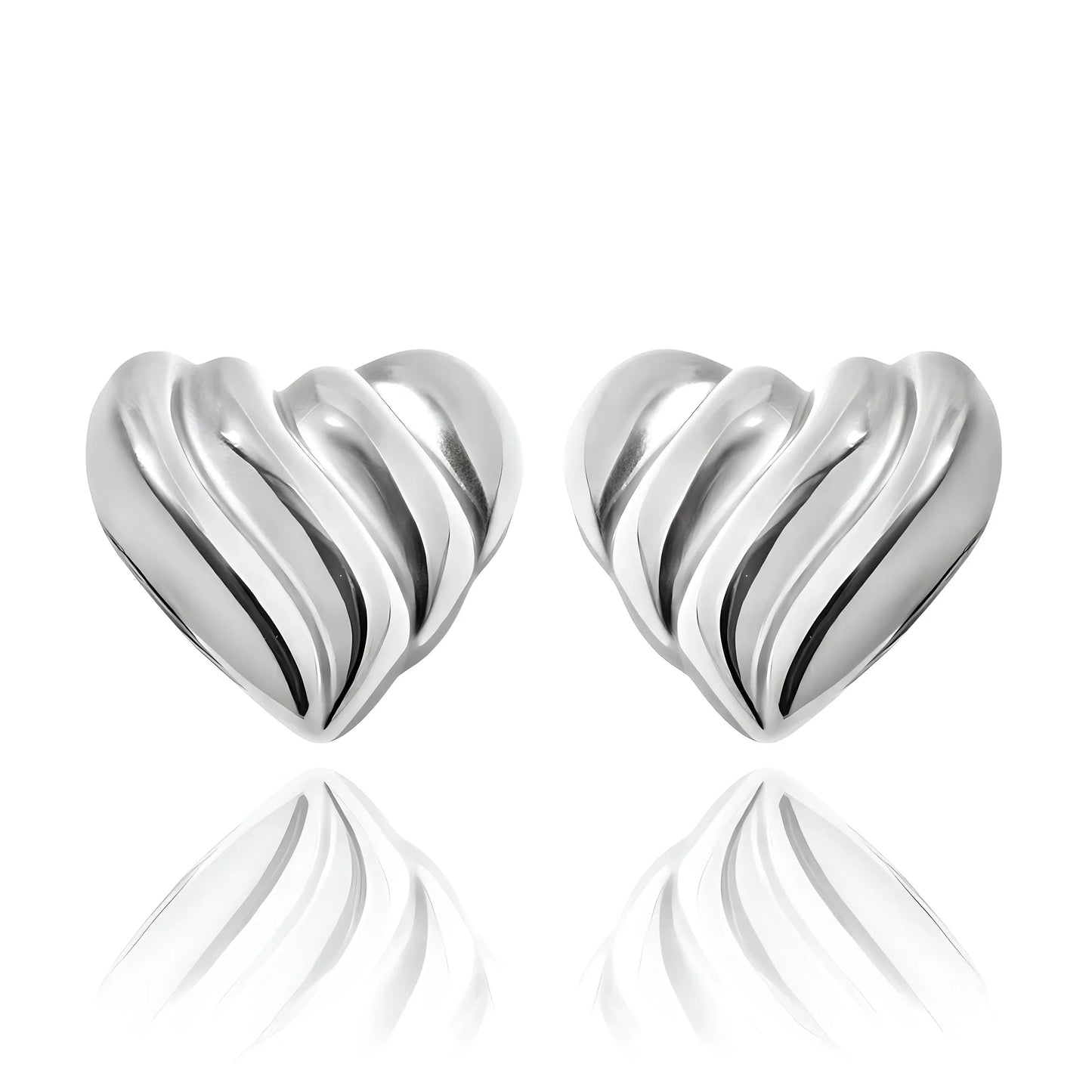 Boucles d'oreilles Ribbed Puffy heart argentées