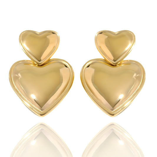 Gold Dangle Heart Earrings