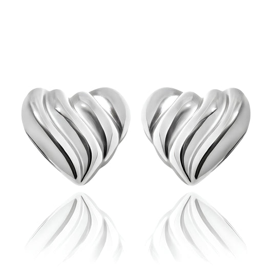 Silver Ribbed Puffy Heart Earrings