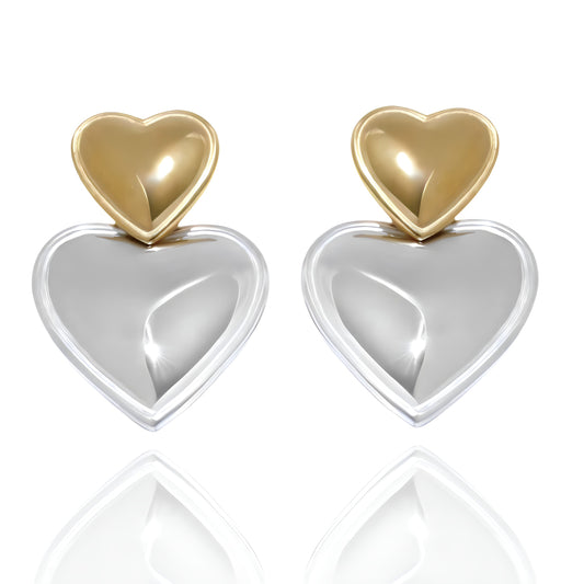Two-Tone Dangle Heart Earrings