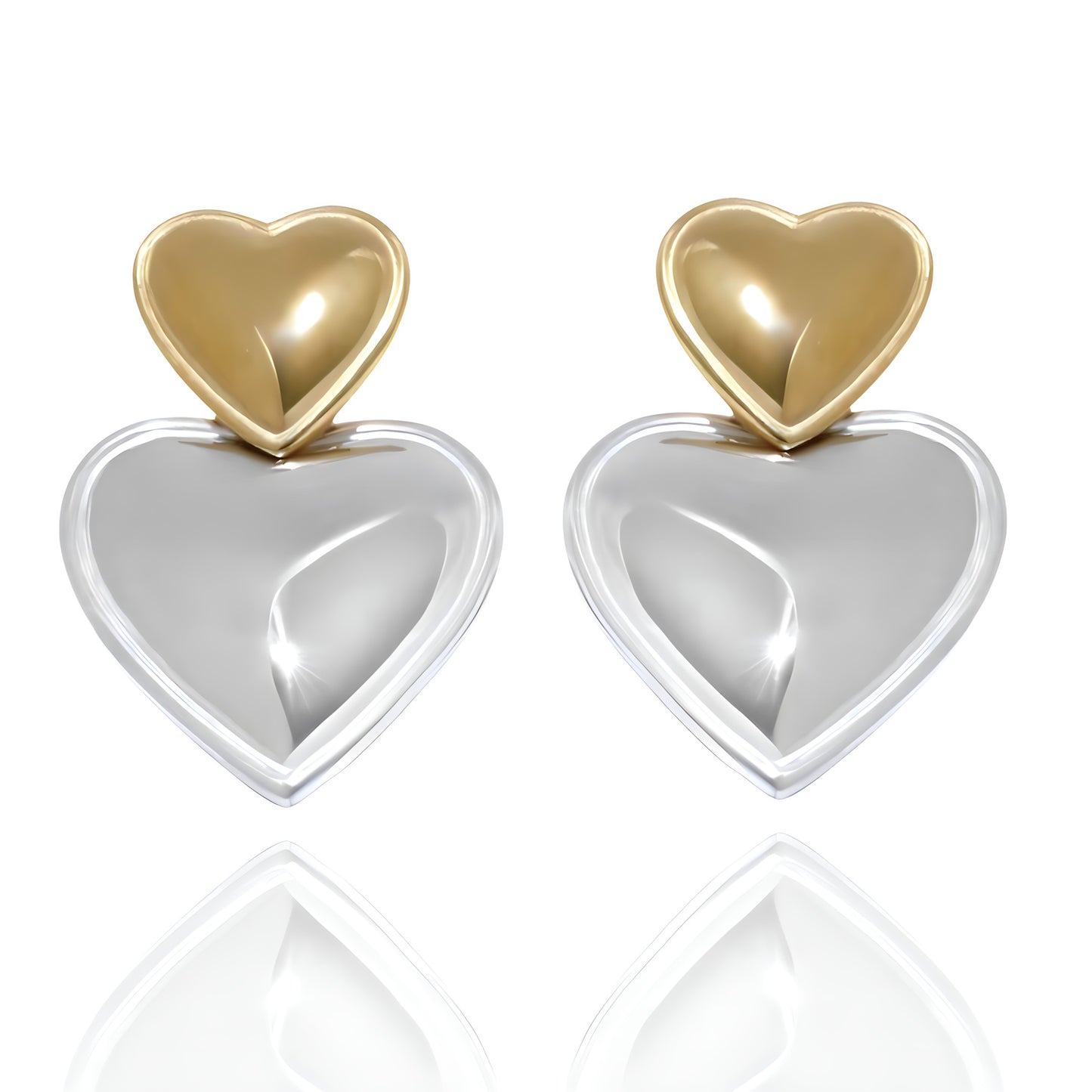 Two-Tone Dangle Heart Earrings