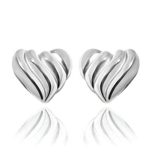 Silver Ribbed Puffy Heart Earrings